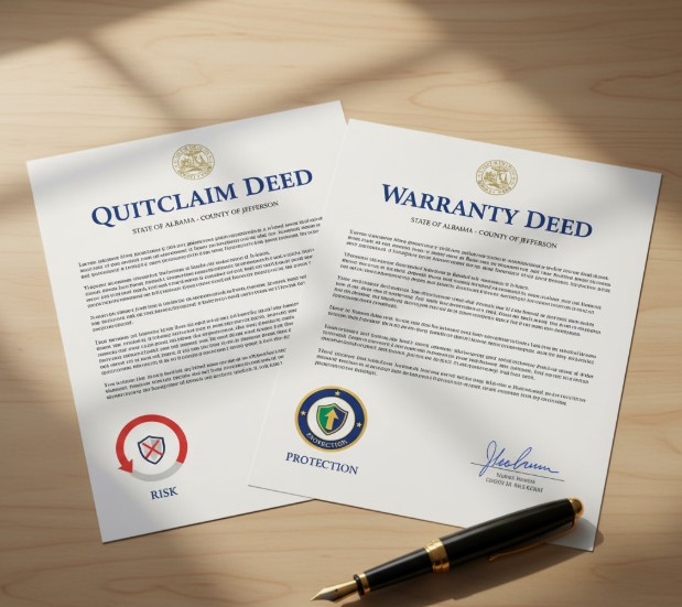 Quitclaim vs. Warranty Deed in Alabama—When to Use Each (with Real Alabama Examples)