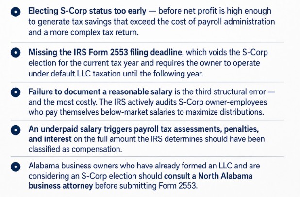 Common Mistakes When Choosing Between LLC and S-Corp in Alabama
