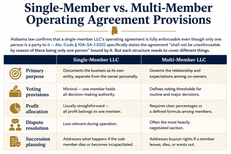 Single-Member vs. Multi-Member Operating Agreement Provisions